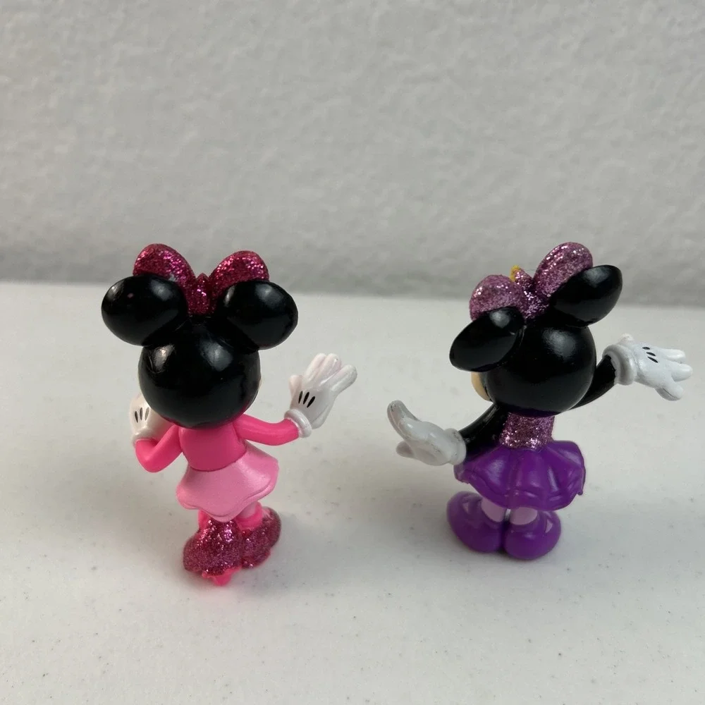 Lot of 2‎ Disney Junior Purple Glitter Minnie Mouse & Pink Polka Dot Figurines